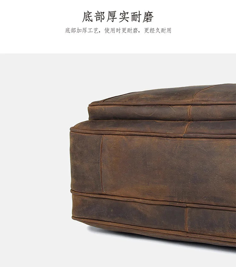 High Quality Genuine Leather Men Briefcase Business bag Crazy Horse Leather Large 17"inch Laptop Bag male Portfolio Office Case