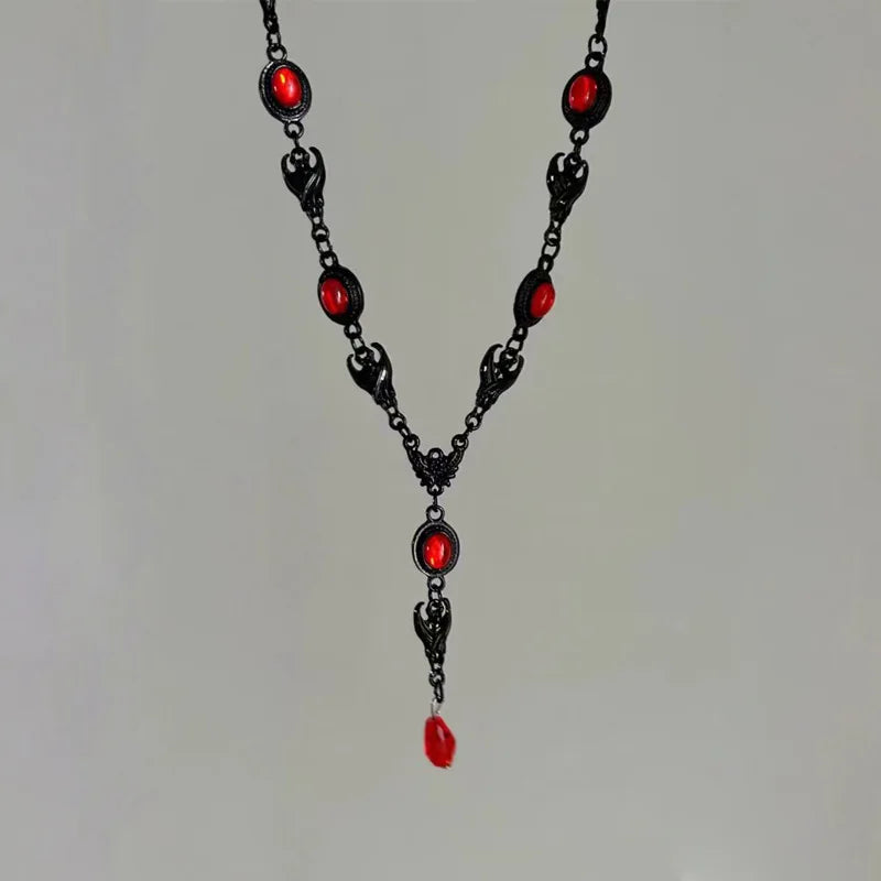 Vampire Bat Necklace, Gothic jewelry, Blood Drops, Retro, Pagan, Witchcraft accessories, Black Bat, Choker For Women Girls