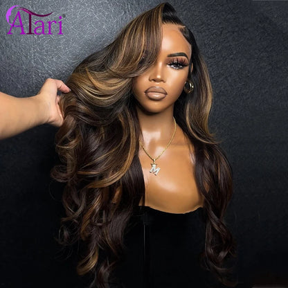 Transparent 13x4 13x6 Lace Frontal Body Wave Human Hair Wigs Brown Stripe Highlights 5x5 Closure Lace Wig Pre Plucked for Women Highlight Brown