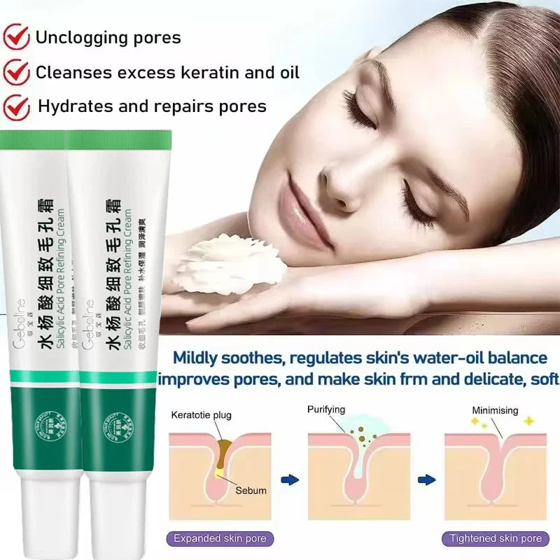 Salicylic Acid Pore Shrinking Cream Eliminate Large Pores Serum Remove Blackhead Acne Repairing Tightening Skin Care Cosmetics