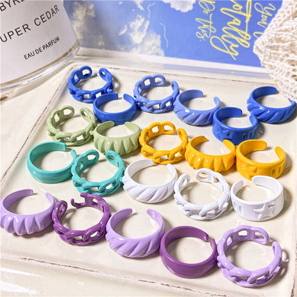 2022 Summer Colorful Ring Set Wholesale Fashion Geometric Chain Candy Color Irregular Opening Rings Women Party Finger Jewelry