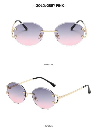 Trendy Sunglasses For Woman Summer Rimless Sunglass Oval Fashion Brand Designer Shades Pink Women's Sun Glasses UV400