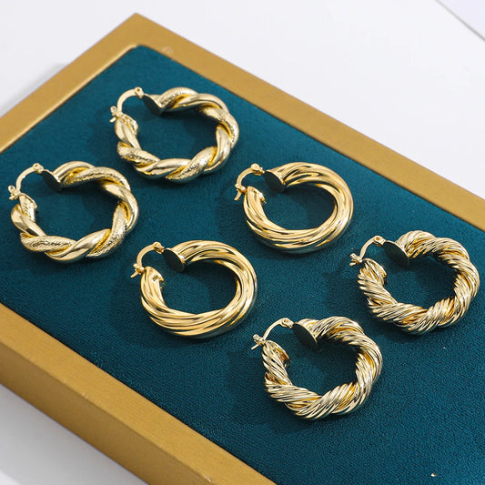 New Trendy Round Twisted Hoop Earrings for Women Vintage Gold Color Metal Geometric Large Earrings Statement Jewelry Badiee Stylez