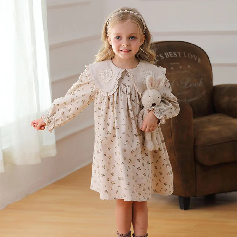 2025 New Spring European American Style Sister Clothes Kids Princess Dresses Long Sleeved Cotton Print 2-7Yrs Girl Party Dress