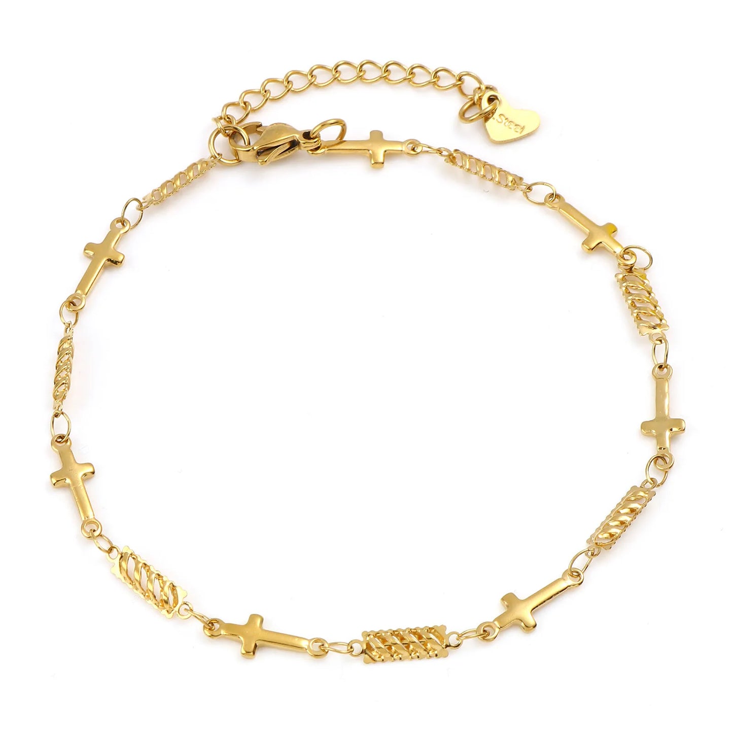 DoreenBeads Stainless Steel Anklet Gold Color For Women Beach Foot Leg Chain Ankle Bracelets Jewelry Gift 22.5cm-23.5cm, 1 Piece 23.5 long