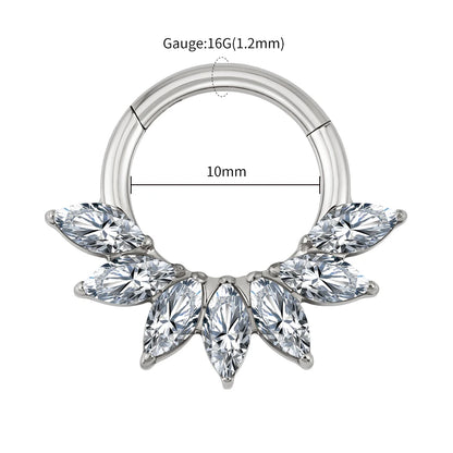 Right Grand 16G Marquise CZ Hinged Segment Hoop Nose Ring ASTM F136 Titanium Septum Piercing Cartilage Daith Hoop Earring Tit 1.2x10mm