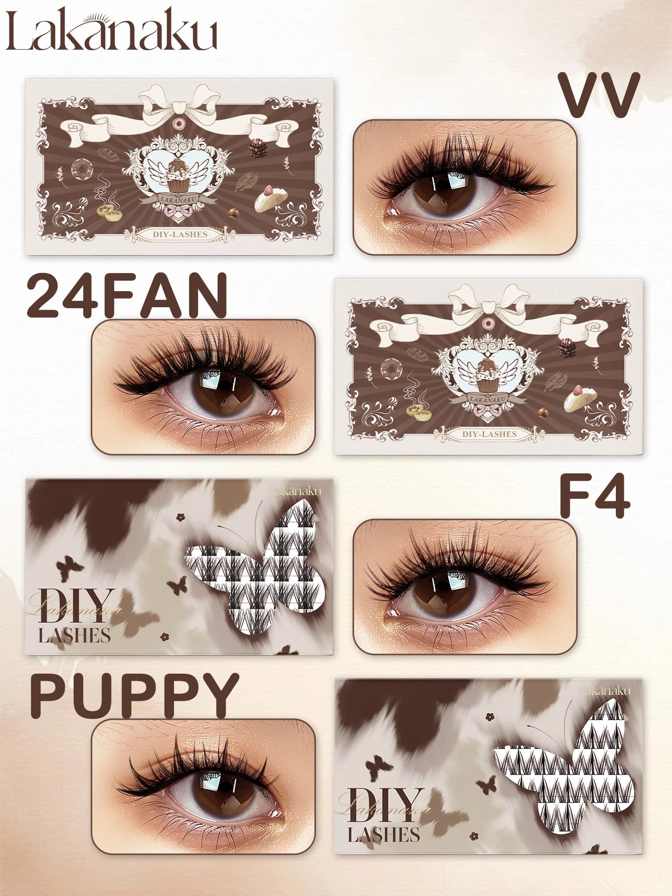 LAKANAKU Brown Cluster DIY Lashes Natural Soft Cashmere Brown Eyelashes Extension DIY False Lashes Save Time For Beginner Makeup