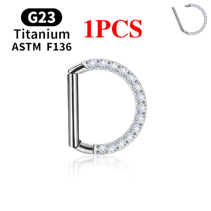 1/10PCS F136 G23 Titanium Piercing Nose Ring D Shape Hinged Segment CZ 16G Clicke Cartilage Tragus Helix Earrings Body Jewelry 1PCS Silver Color 2 CHINA