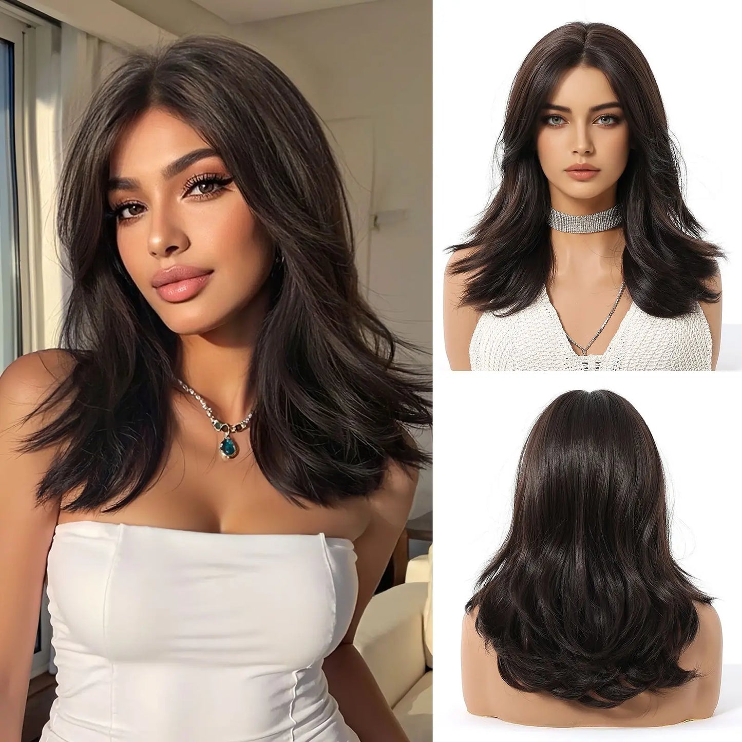 Honey Brown Synthetic Wig Short Wavy Wigs with Medium Part Bangs Cosplay Daily Lolita Curly Hair Wigs for Women Heat Resistant Badiee Stylez