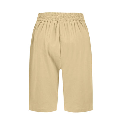 Womens Capris Cotton Linen Pants Drawstring Elastic Waist Pants Casual Cropped Trousers Daily Breeches Five Half Pants Pantalone