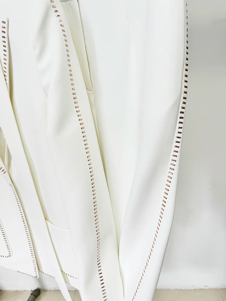 HIGH STREET Newest Fashion 2024 Designer Suit Set Women's Beading Belted Single Button Blazer Pants Set 2pcs Badiee Stylez