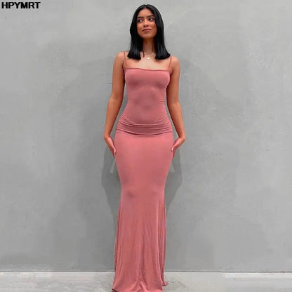 Satin Slip Sleeveless Backless Slim Sexy Maxi Dress 2022 Spring Women Party Y2K Concise Bodycon Elegant Dresses Female Clothing Pink
