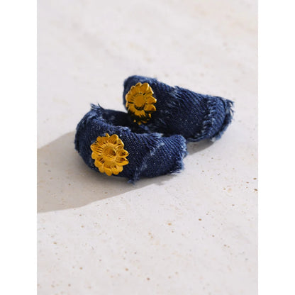 Yhpup Creative Blue Denim Flower C Shape Hoop Earrings Women Stainless Steel Popular Jewelry Autumn & Winter New 2025 Wholesale