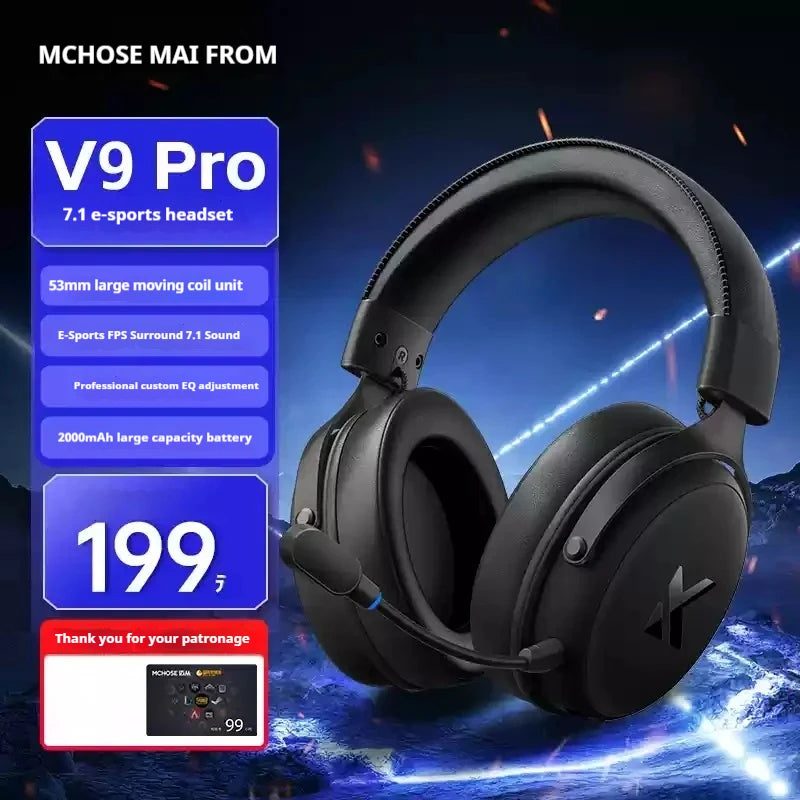 MCHOSE V9 pro Wireless Bluetooth Headset Low Delay Three Mode Microphone Noise Reduction Dynamic Sound for Office And Gaming Badiee Stylez