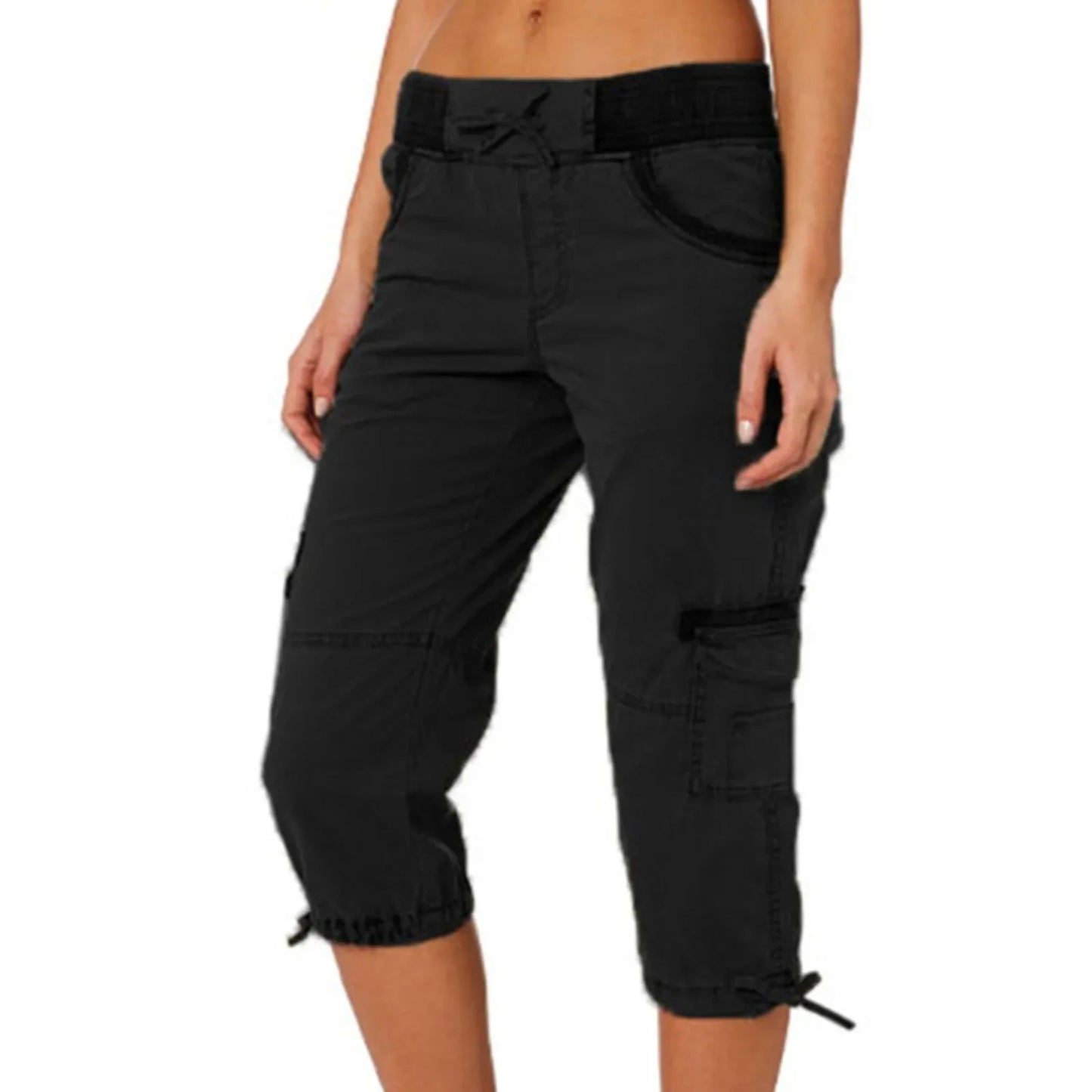 Multi Pocket Trousers Outdoor Y2k Cargo Pants Women Streetwear Sports Cropped Pants Overalls Thin Loose Cargo Shorts Pantalones black