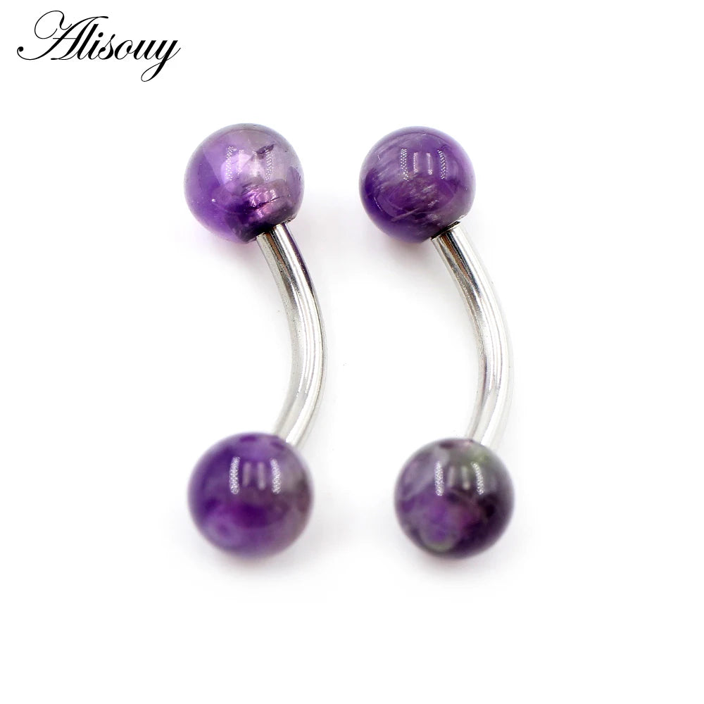 Alisouy 2PCS 14G Stainess Steel 5mm Stone Ball Eyebrow Curved Barbell Lip Ring Snug Daith Helix Earrings Body Piercing Jewelry EM1939E