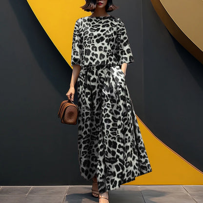 2PCS Vintage Women Matching Sets Leopard Print Tracksuits Autumn Trousers Suit ZANZEA Casual O Neck 3/4 Sleeve Blouse Pant Sets Badiee Stylez