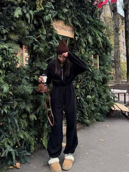 Jumpsuits Women Rompers One Piece Full Sleeve Zipper Overalls Long Pants Elastic High Waist Rompers Y2k Streetwear Jumpsuit 2025 Badiee Stylez