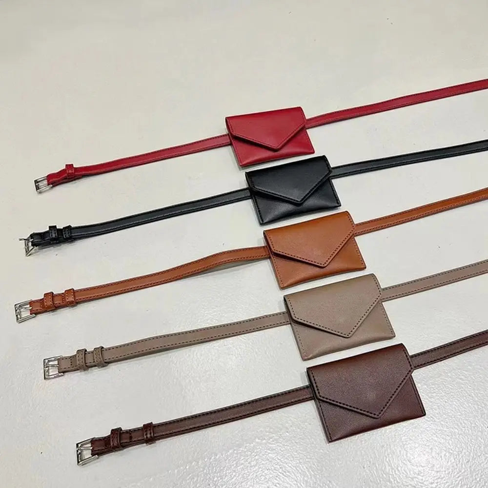 Fashion Korean Style Women Waist Bag Solid Color PU Belt Envelope Waist Bag Clutch Bag Card Pocket Small Card Bag Outdoor
