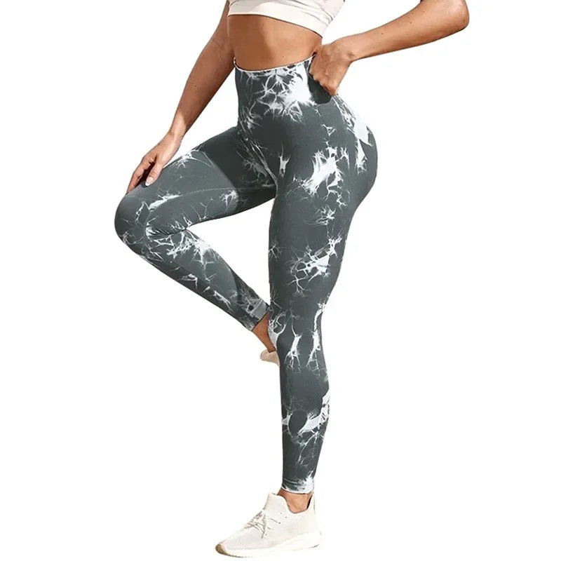 Women Tiedye Gym Leggings Seamless Mujer Push Up Booty Pants Scrunch Sports Fitness High Waist Workout Yoga Leggins Drop Ship