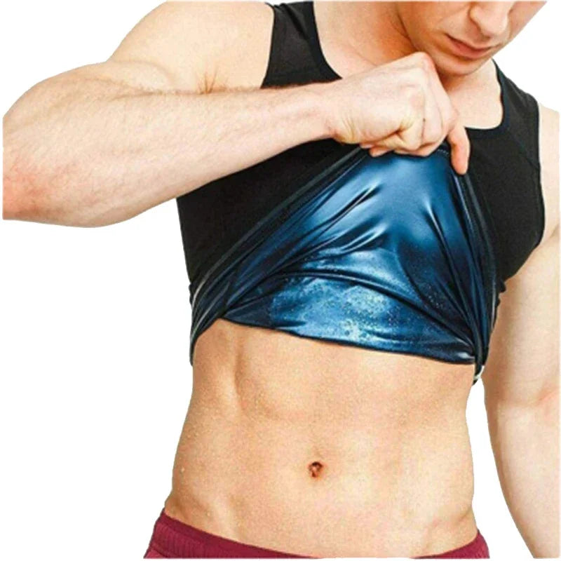 Men Fitness Sauna Sweat Vest Heat Trapping Sportswear Fat Burning Shaper Waist Slimming Sauna Suit Workout Compression Tank Tops Inner Blue