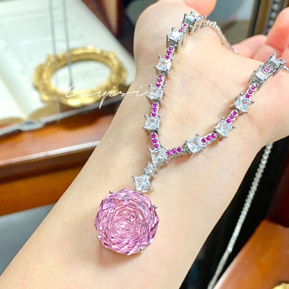High Quality Rose Purple Pink Crystal Zircon Jewelry Set Necklace for Women Earrings Ring Bracelet Wedding Banquet Party Holiday Badiee Stylez