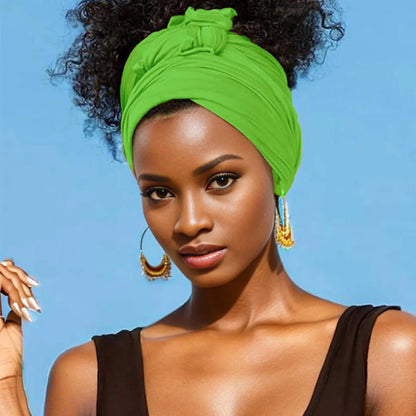 Hot selling stretch jersey turban african headband solid color super soft extra long breathable headband for women Fluorescent Green