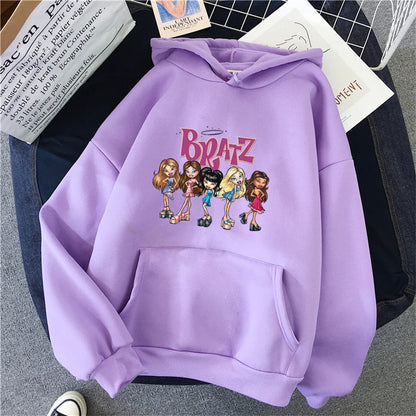 Bratz Letter Printed Plus Size Woman Hooded Sweatshirt Women Hoodie Hip Hop Long Sleeve Streetwear Unisex Male Clothes Tops light purple 1599