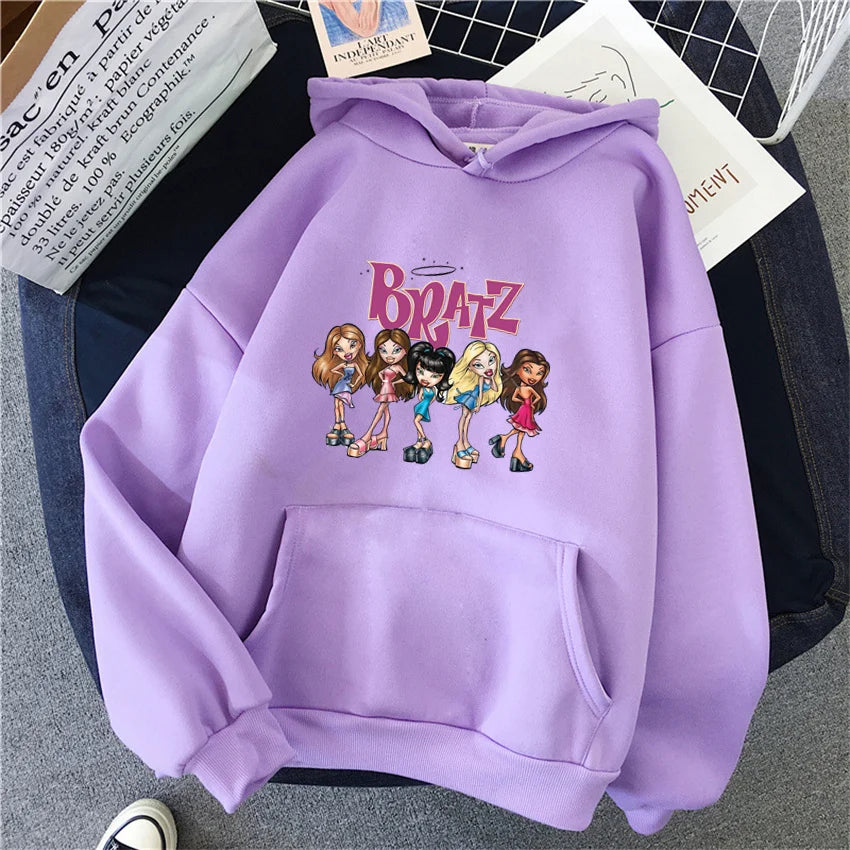 Bratz Letter Printed Plus Size Woman Hooded Sweatshirt Women Hoodie Hip Hop Long Sleeve Streetwear Unisex Male Clothes Tops light purple 1599