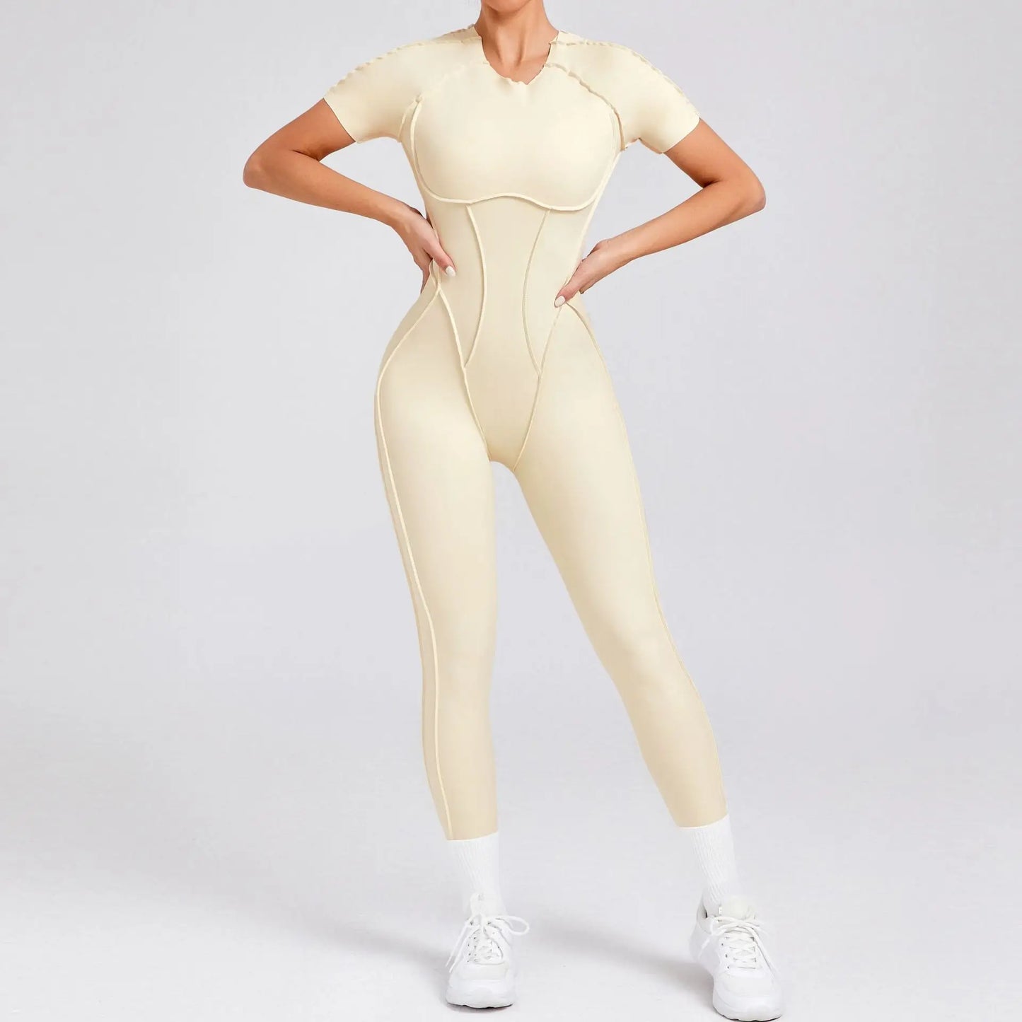 New Autumn/Winter Women's One-piece Yoga Jumpsuit leggings Long-sleeved Sexy Backless Slim Fit Sports Outfit beige st set