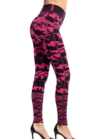 CUHAKCI Camouflage Printed Leggings Women Seamless Denim Sports High Waist Tights Workout Fitness Elastic Pants Stretch Jeggings