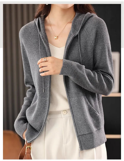 Women Cardigans Autumn Winter Turn-down Collar Zip Front Cardigan Thick Loose Sweater Basic Warm Knit Casual Korean Outerwear