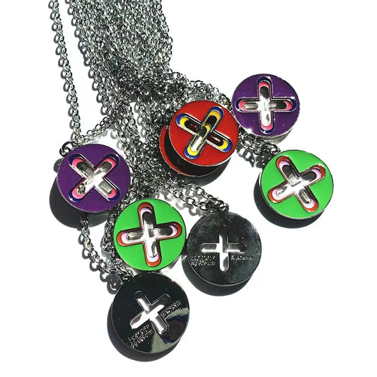 New Trendy Brand Cross Round Brand Dripping Oil Pendant Necklace Hip Hop Niche Design Personality Net Red Same Necklace Purple