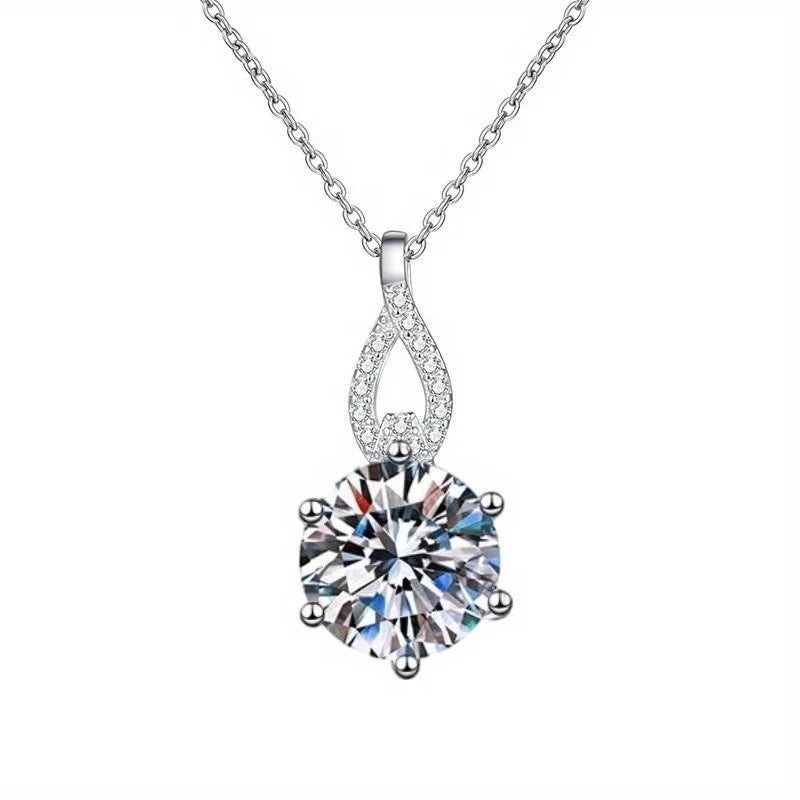 6.5 Carat Simulated Moissanite Pendant Necklace - 12mm D Color VVS1 Round Cut - Unisex Luxury Jewelry Gift for Her, Him, Holiday