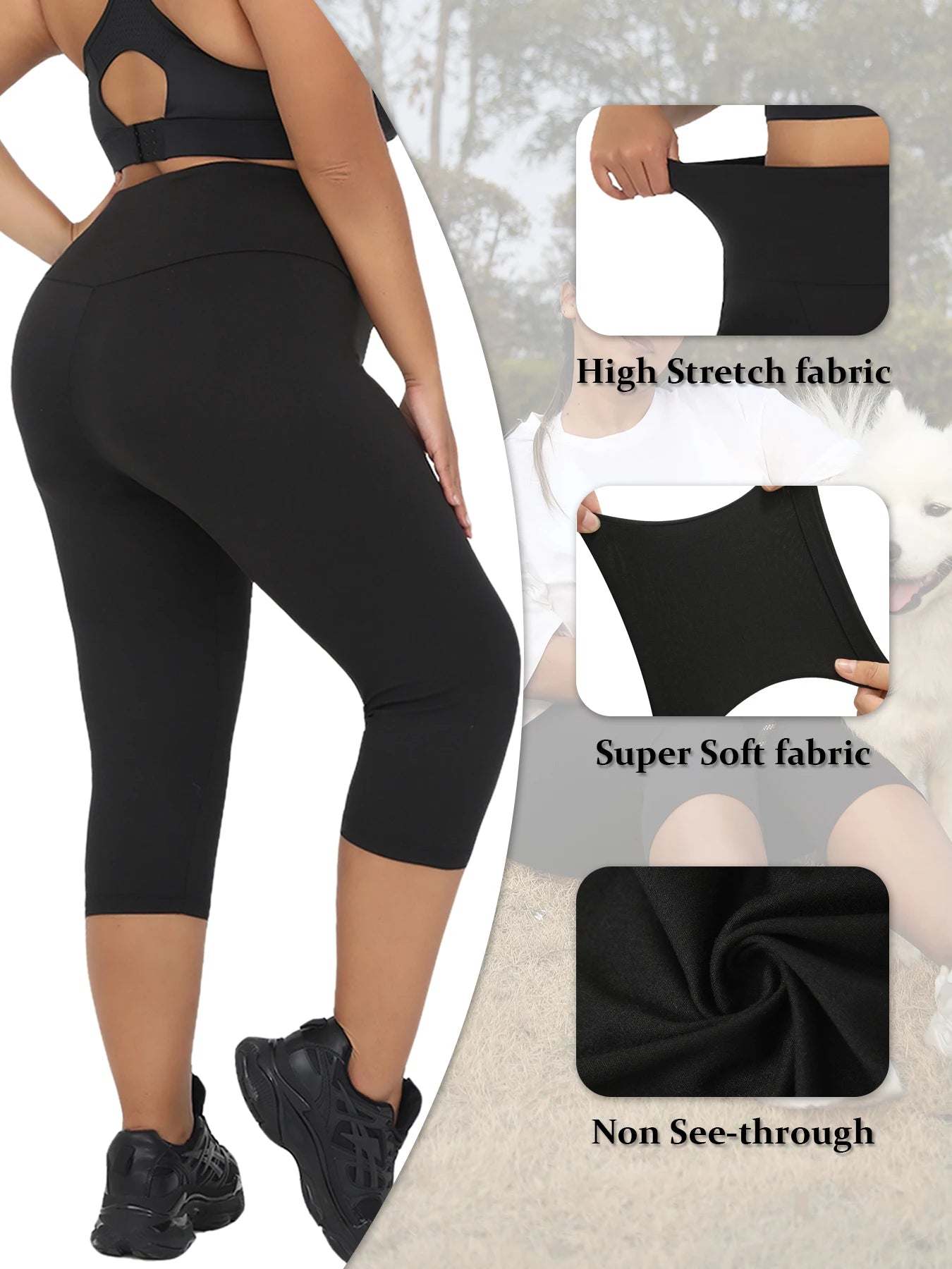 Plus Size Leggings for Women Super soft High Waisted Tummy Control Yoga Capri Pants No See Through Workout Running Leggings