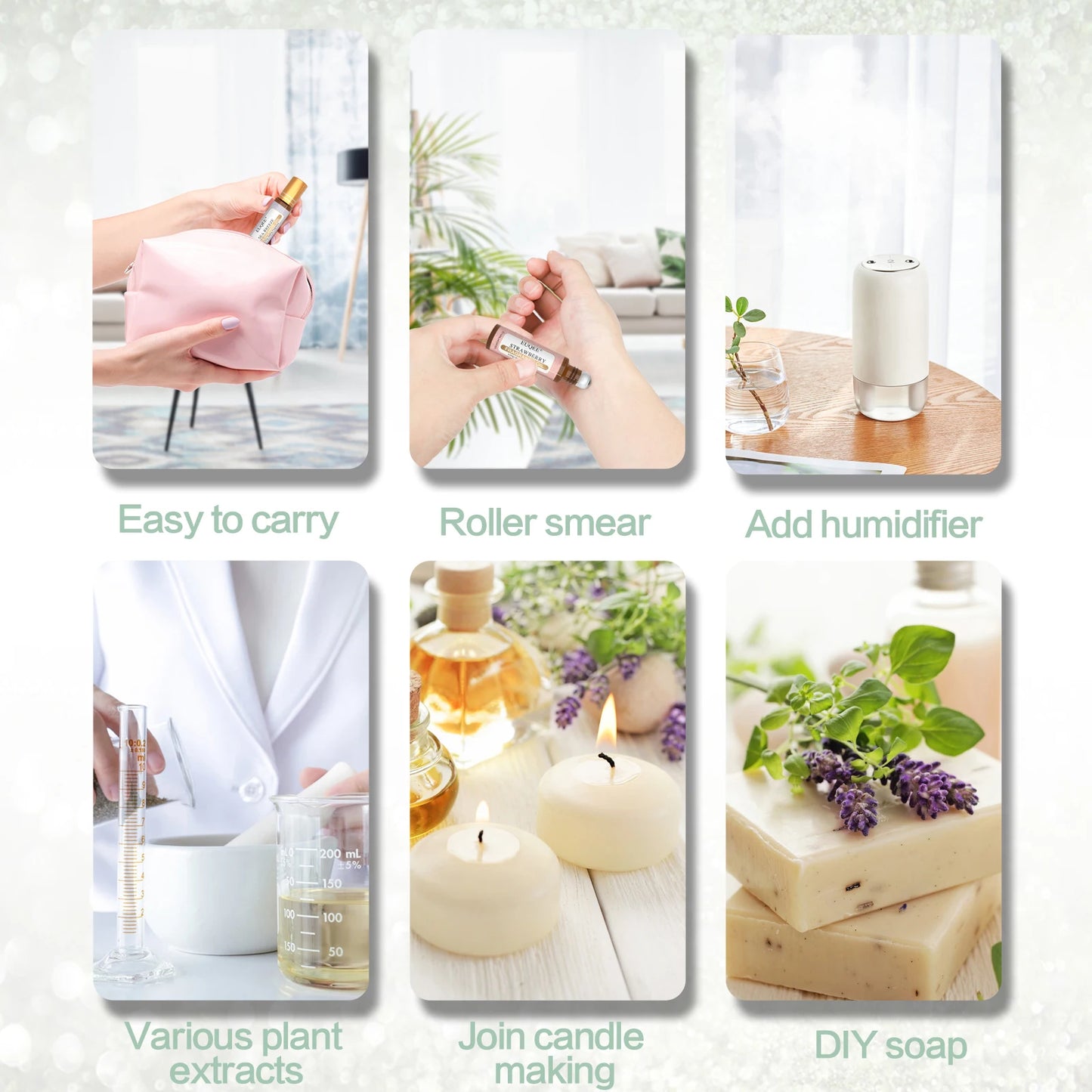 EUQEE 3PCS Fragrance Oils Roll-On Long Lasting Scent Coconut & Vanilla White Musk Baby Powder Fresh Linen Oud Wood Amber Romance