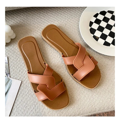 Women's Summer Slides Sandals - Cross Band Design, Ultra Soft Anti-Slip Sole, Lightweight House Slippers for Women, Beach Walkin