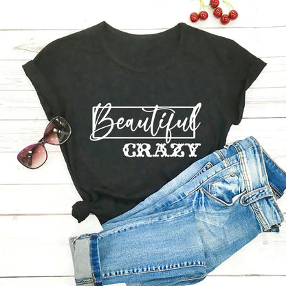 Beautiful Crazy Print Women Tshirt Women's Funny Summer Casual Short Sleeve Top Girls Weekend Shirt Holiday Tee FQ263Z Black