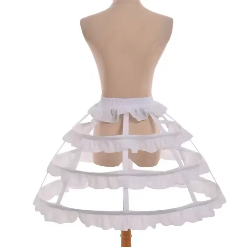 Women Girls Lolita Hollow Lotus Leaf Lace Bird Cage Fish Bone Skirt Cosplay Dress Skirt Petticoat Bride Wedding Dress Lining 3 hoop white One Size