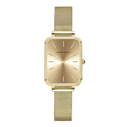 Square Women Stainless Steel Mesh Strap Watch Fashion Japanese Movement Rose Gold Simple Leisure Fashion Hannah Martin Watches 1241CC-WJJ