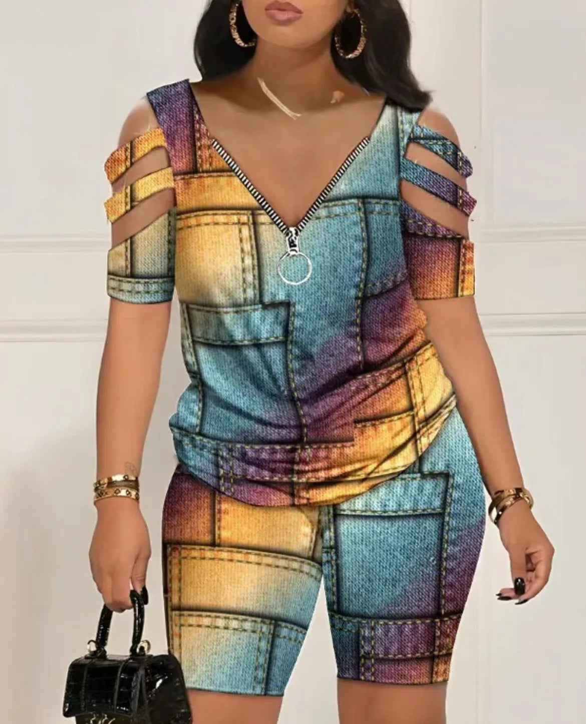 2025 Fashion Sexy Out T Shirt And Shorts 2 Piece Sets Women Outfit Summer Casual Loose Print T Shirts Two Piece Set For Women