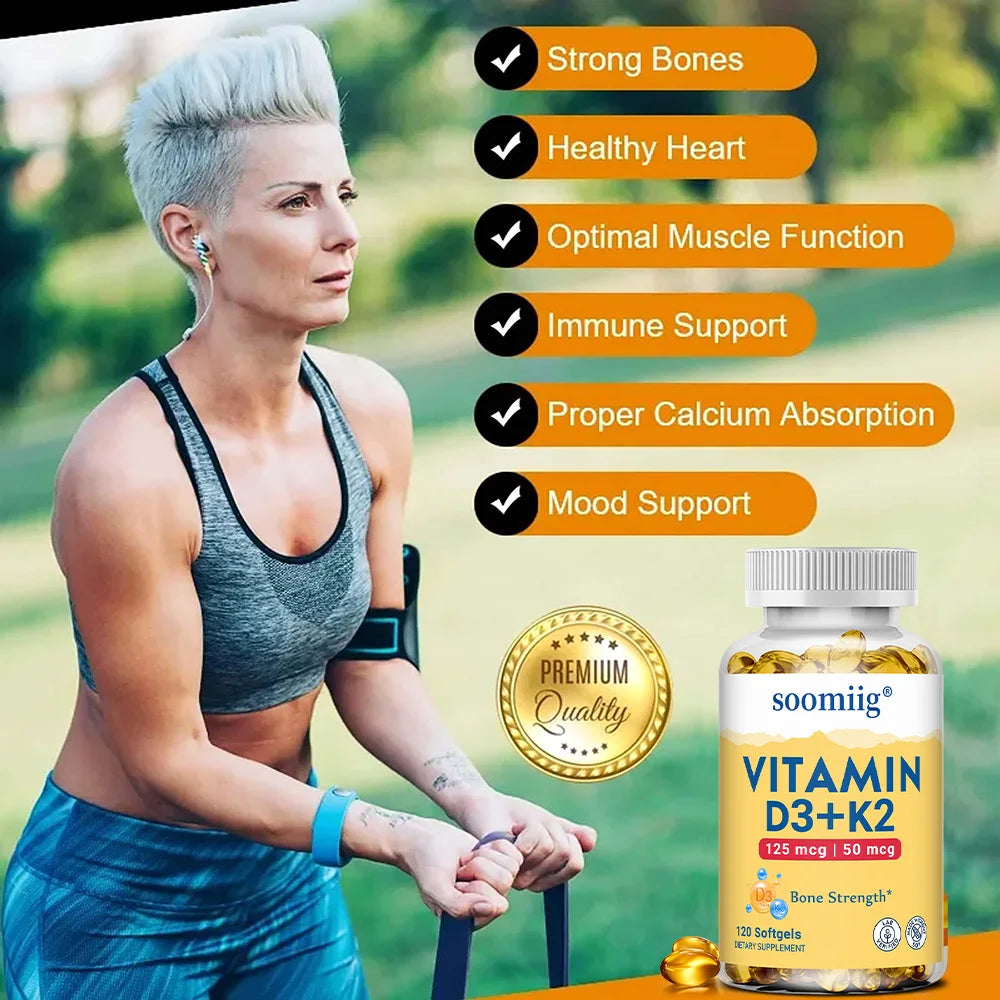 Vitamin D3 K2 - Bone Health & Immune Support Supplement - with 5000 IU Vitamin D and 50 Mcg Vitamin K2, Soy Free