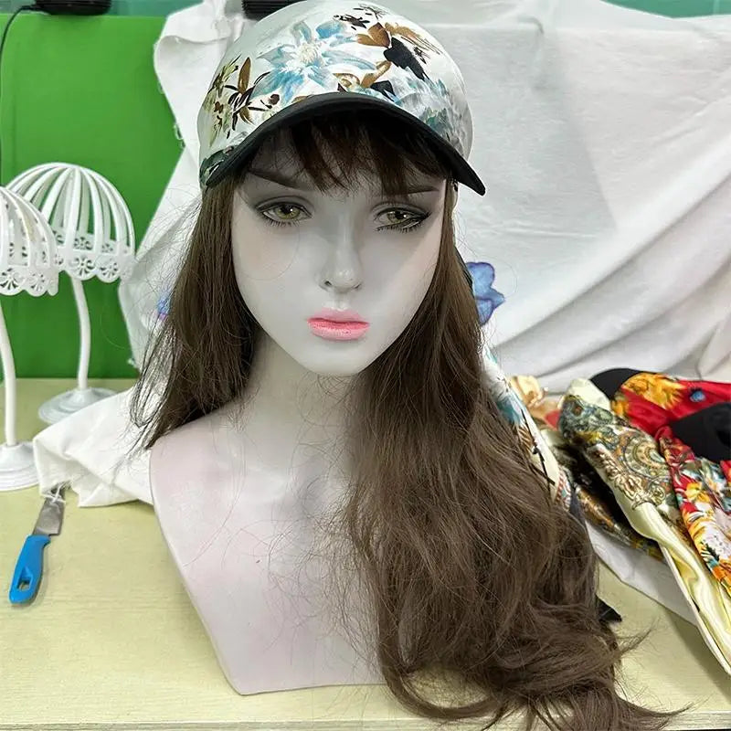 Outdoor Satin Silk Headscarf Hat with Brim 2-in-1 Sun Hat and Headband Elegant Printed Square Scarf Cap