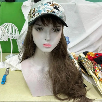 Outdoor Satin Silk Headscarf Hat with Brim 2-in-1 Sun Hat and Headband Elegant Printed Square Scarf Cap