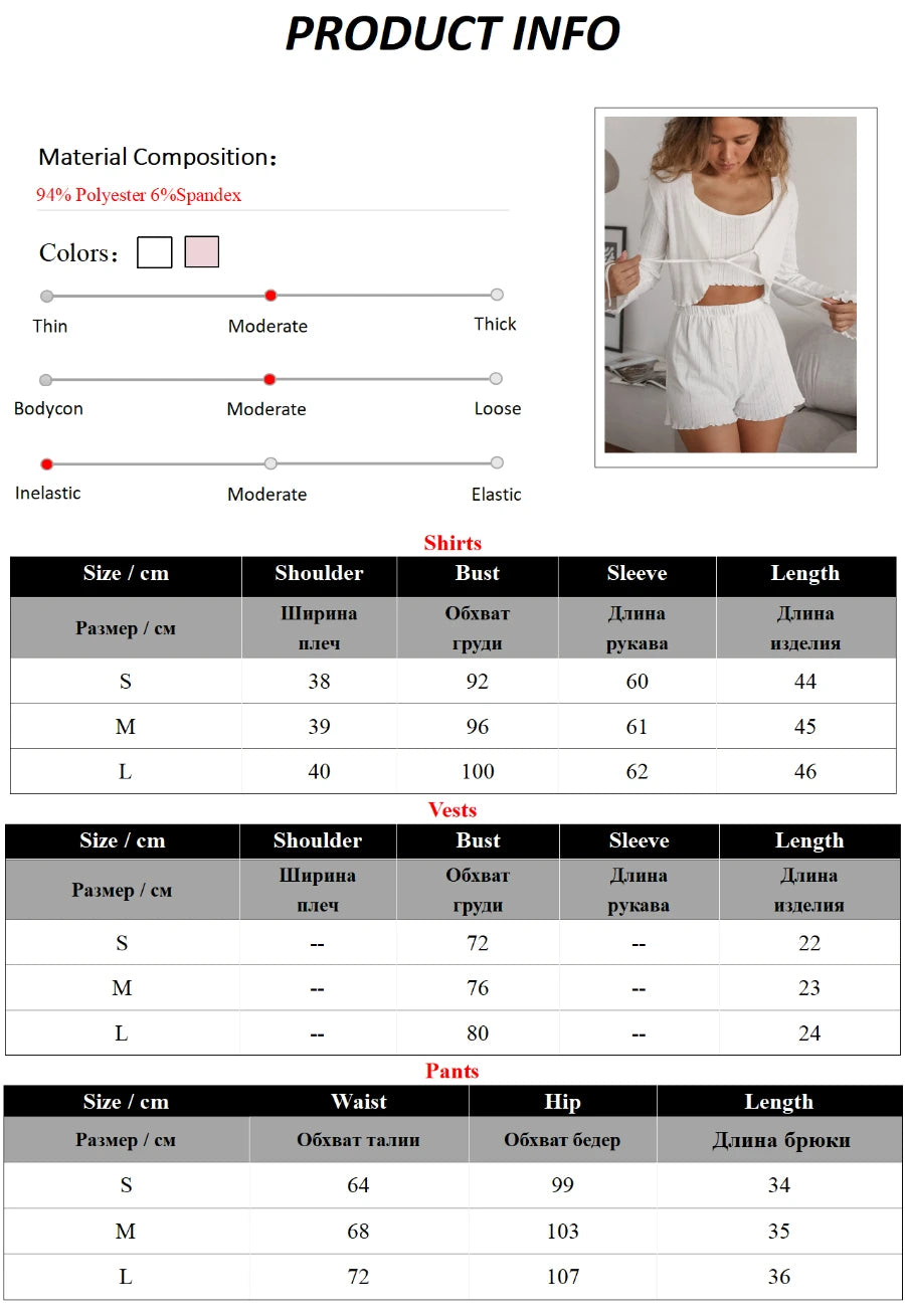 Mozuleva Women's Lace Up Cardigan Camisole Shorts 3-piece Set Spring Jacquard Pajamas Comfortable Women's Home Clothes Sets