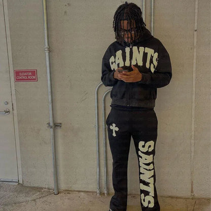 Y2K New European and American Fashion High Street Trendy Sweatshirts Hip Hop Zipper Jacket for Men Letter Patch Loose Hoodies