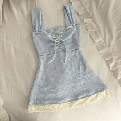 Y2K fashion retro clothing from the charming sweet sexy floral slender punk baby T-shirts streetwear halter tops aesthetic women blue