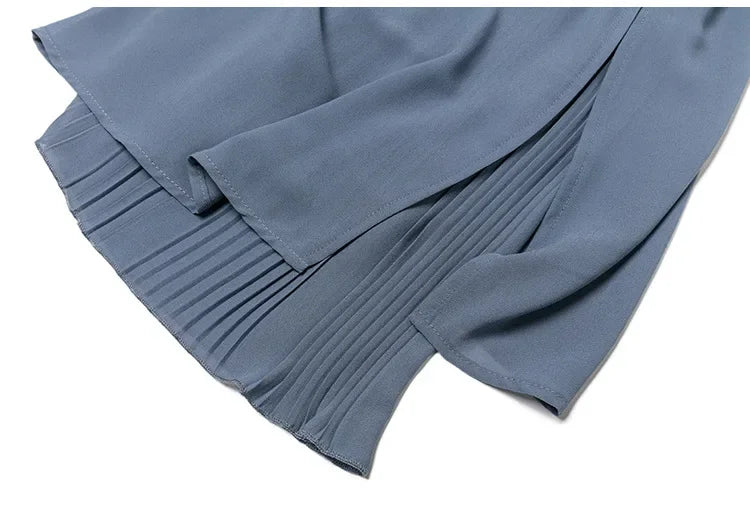 Women Pants Culottes Elastic Wide Leg Irregular Hem Double Layers Korean Trousers Summer Casual Loose Pleated Pants