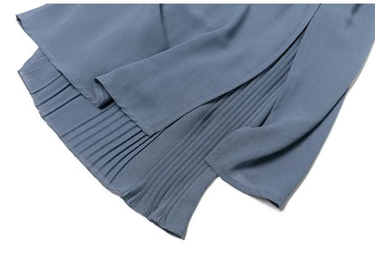 Women Pants Culottes Elastic Wide Leg Irregular Hem Double Layers Korean Trousers Summer Casual Loose Pleated Pants