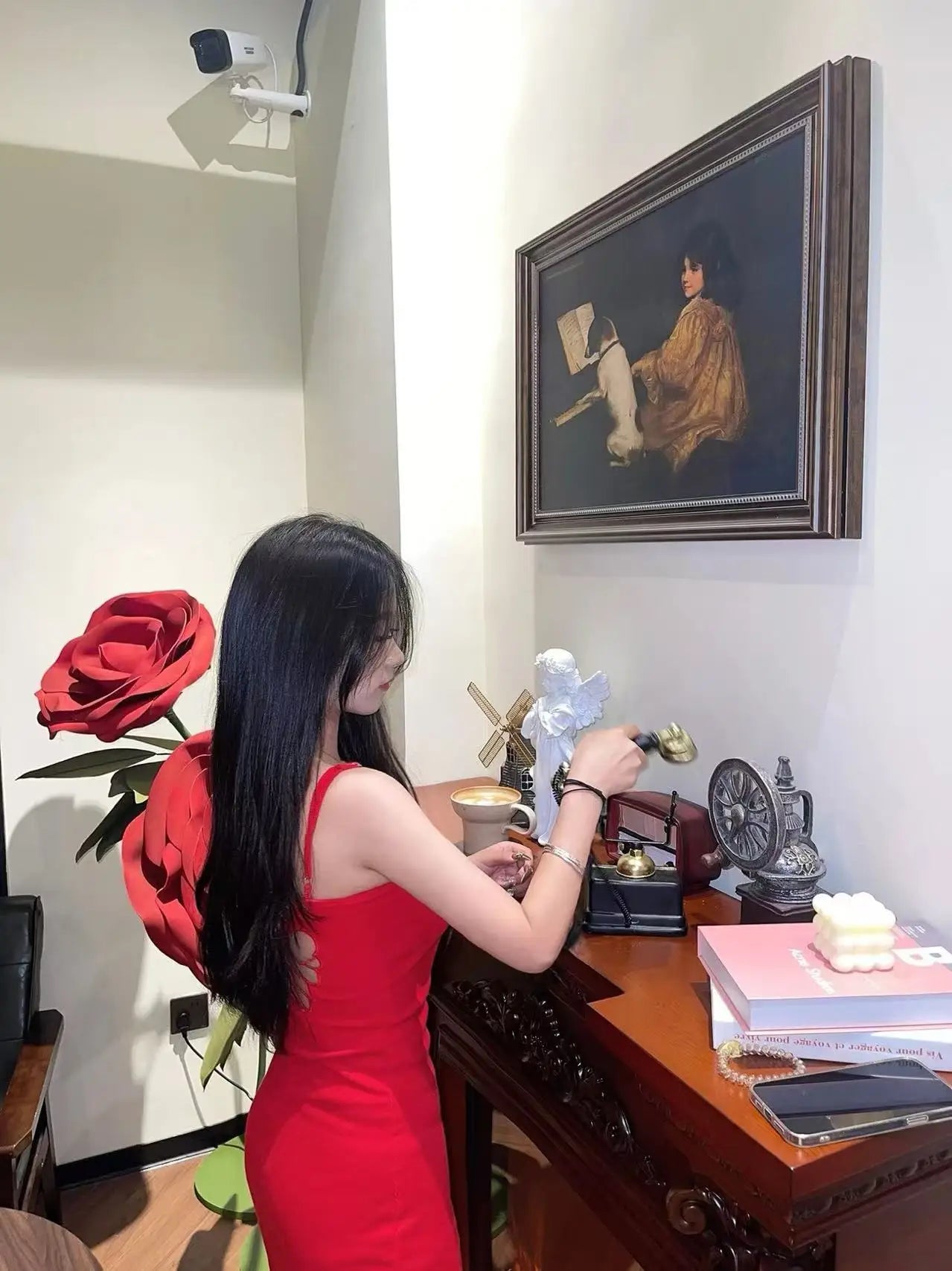 Pure wind red bow hollowed out beautiful back design halter dress female summer sexy slim-fit package hip skirt